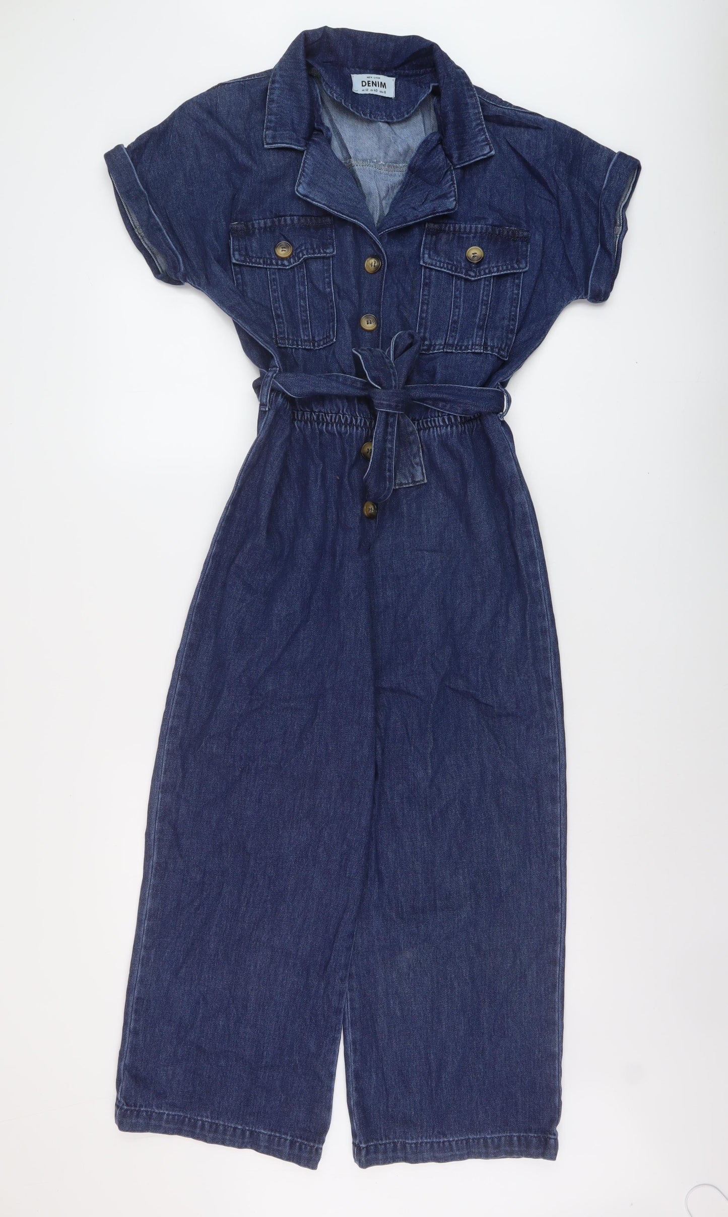 New Look Womens Blue Cotton Jumpsuit One-Piece Size 12 Button