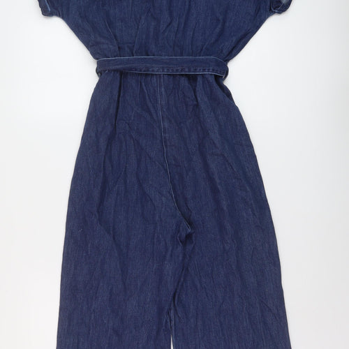 New Look Womens Blue Cotton Jumpsuit One-Piece Size 12 Button