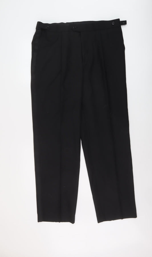 Brook Mens Black Polyester Trousers Size 38 in L31 in Regular Button