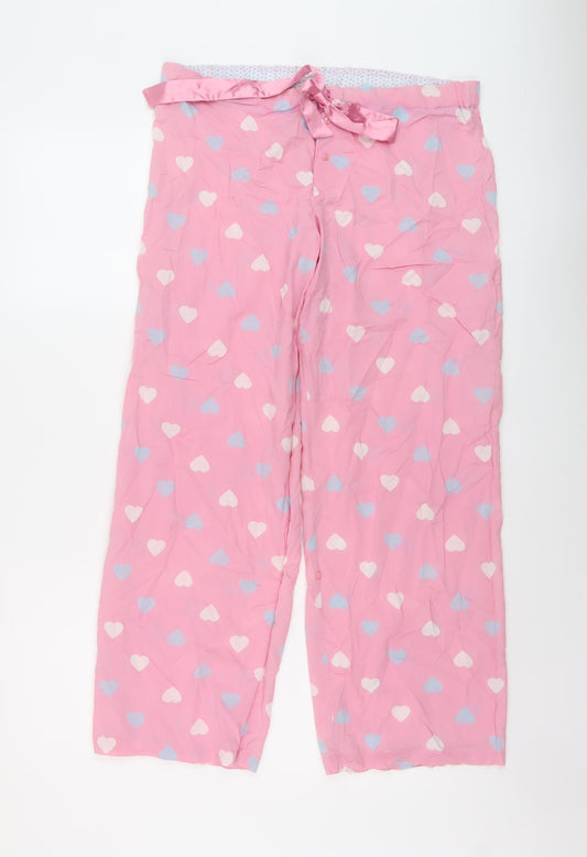 Marks and Spencer Womens Pink Geometric Cotton Kimono Pyjama Pants Size 12 Drawstring