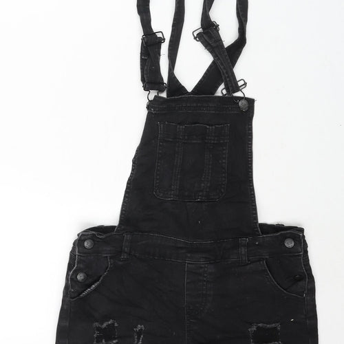 WAX JEAN Womens Black Cotton Dungaree One-Piece Size S L3 in Button