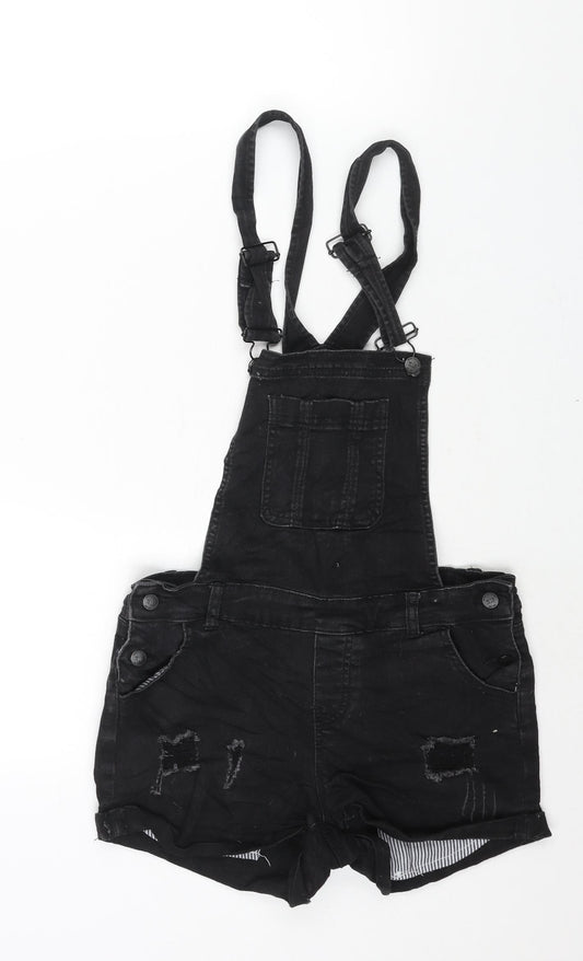 WAX JEAN Womens Black Cotton Dungaree One-Piece Size S L3 in Button