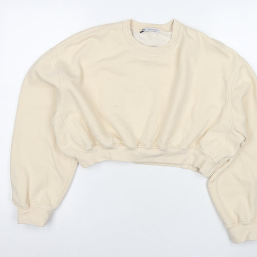 Zara Womens Beige Cotton Pullover Sweatshirt Size M Pullover