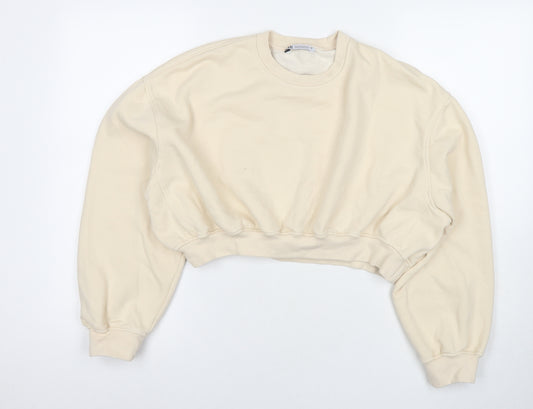 Zara Womens Beige Cotton Pullover Sweatshirt Size M Pullover