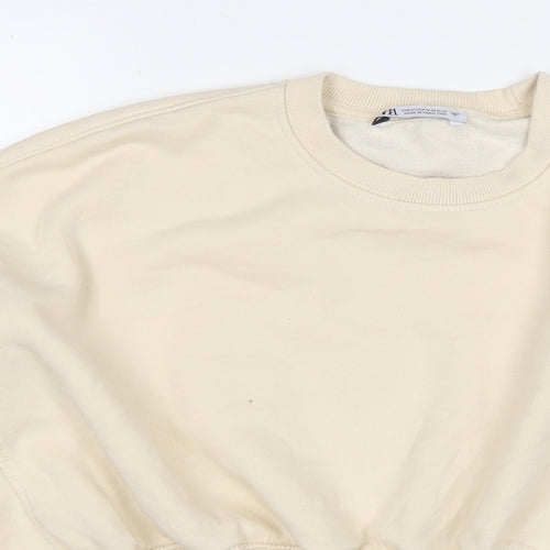 Zara Womens Beige Cotton Pullover Sweatshirt Size M Pullover