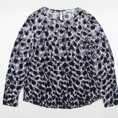 BRAX Womens Blue Animal Print Viscose Basic Blouse Size 10 Round Neck - Leopard Print