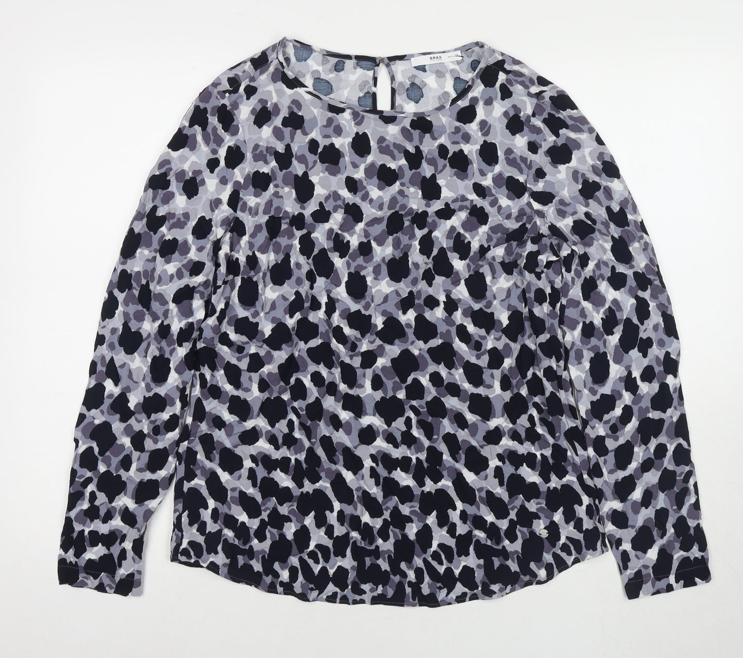 BRAX Womens Blue Animal Print Viscose Basic Blouse Size 10 Round Neck - Leopard Print