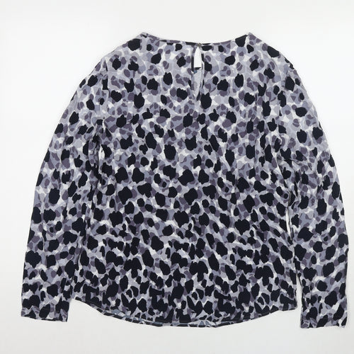 BRAX Womens Blue Animal Print Viscose Basic Blouse Size 10 Round Neck - Leopard Print