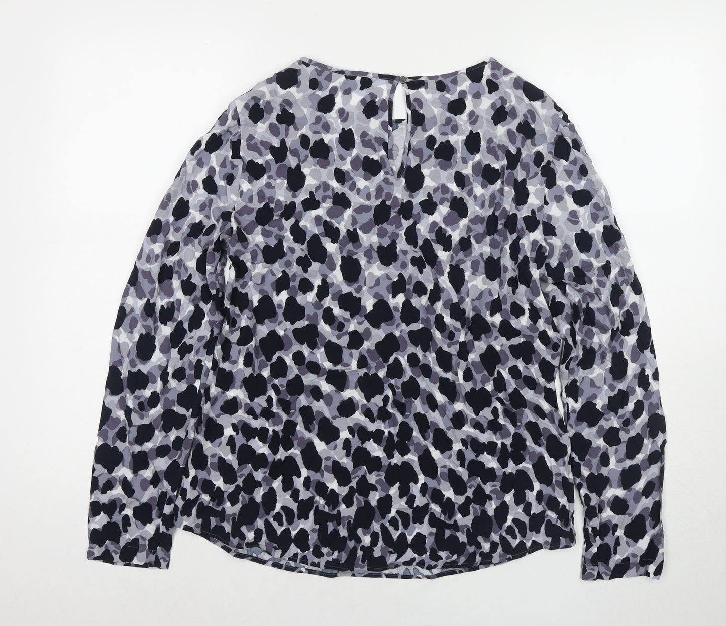 BRAX Womens Blue Animal Print Viscose Basic Blouse Size 10 Round Neck - Leopard Print