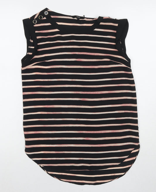 NEXT Womens Black Striped Polyester Basic Tank Size 6 Round Neck