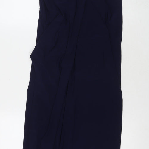 Coast Womens Blue Polyester Ball Gown Size 10 Round Neck Pullover - Side Slit(s)