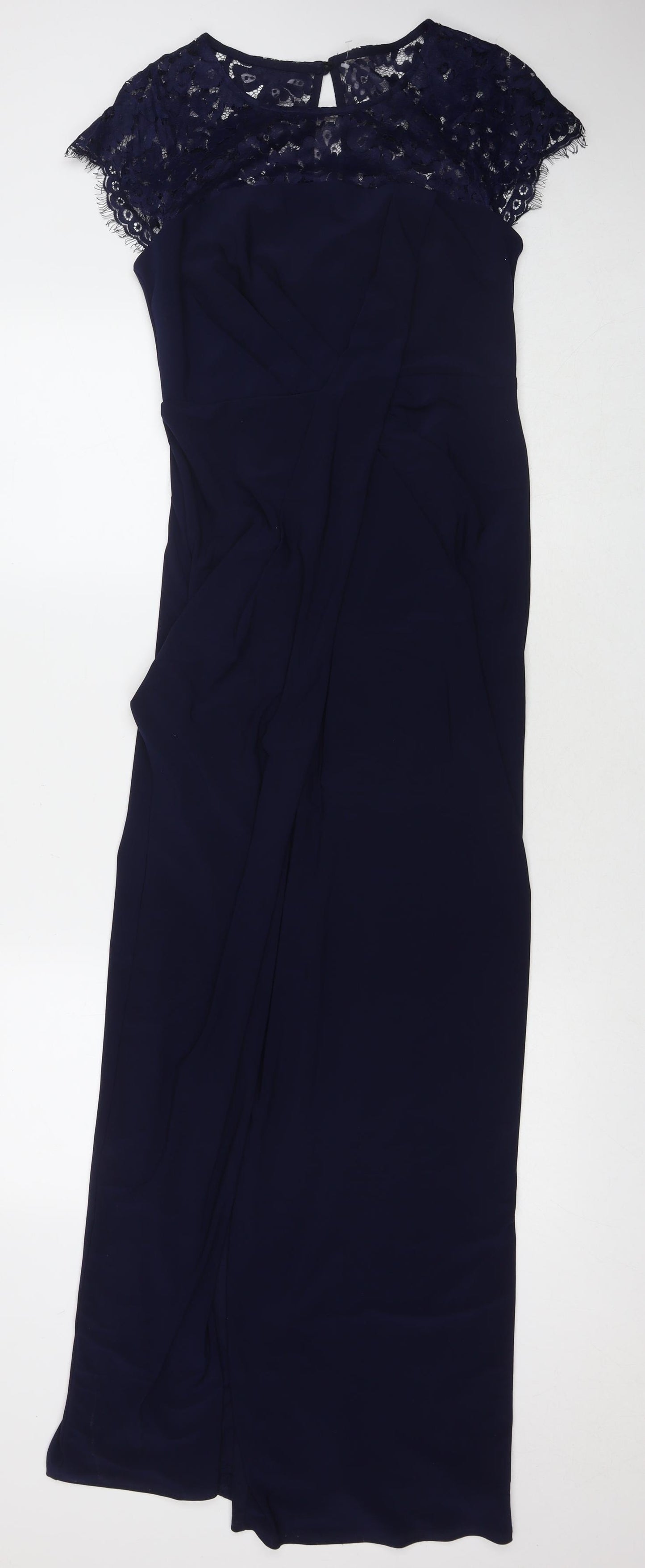 Coast Womens Blue Polyester Ball Gown Size 10 Round Neck Pullover - Side Slit(s)