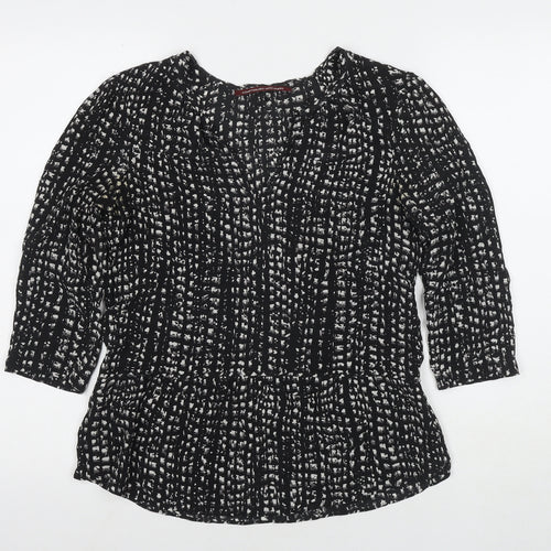 Comptoir des Cotonniers Womens Black Geometric Silk Basic Blouse Size S V-Neck