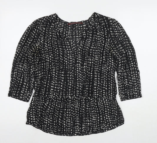 Comptoir des Cotonniers Womens Black Geometric Silk Basic Blouse Size S V-Neck