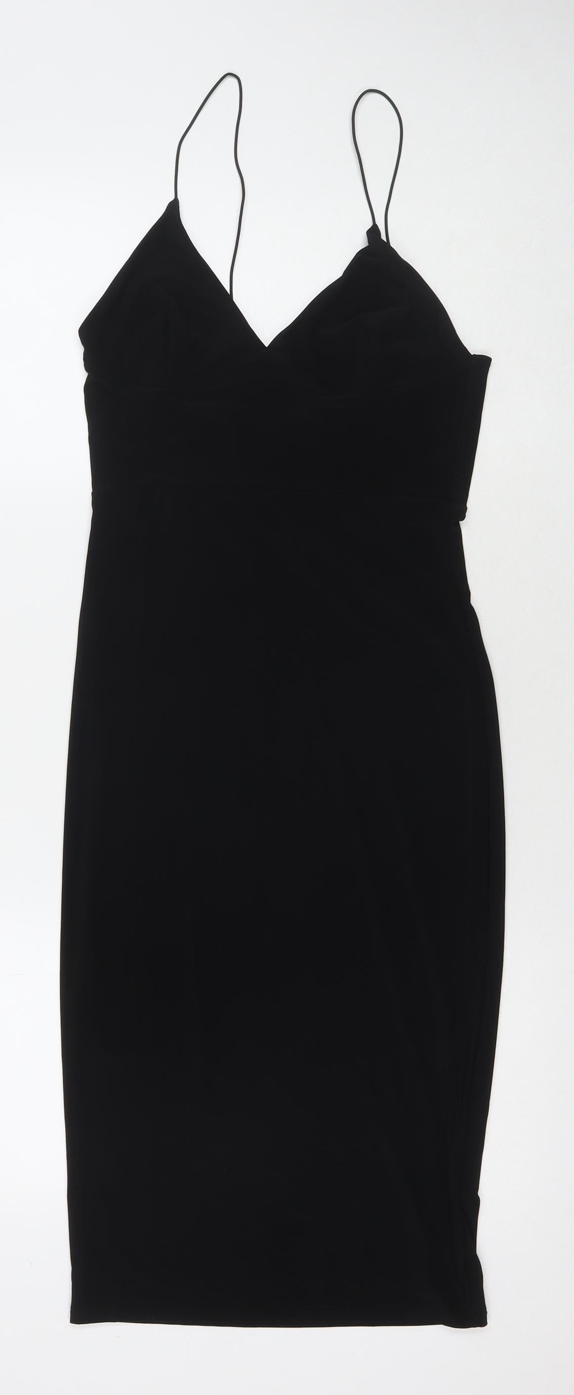 Club L Womens Black Polyester Slip Dress Size 10 V-Neck Pullover