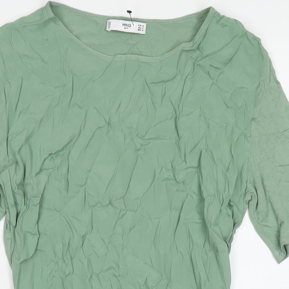 Mango Womens Green Polyester Basic Blouse Size M Round Neck