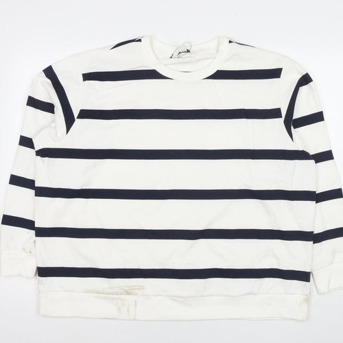 Marks and Spencer Womens White Striped Cotton Pullover Sweatshirt Size XL Pullover