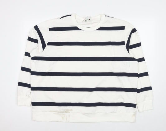 Marks and Spencer Womens White Striped Cotton Pullover Sweatshirt Size XL Pullover