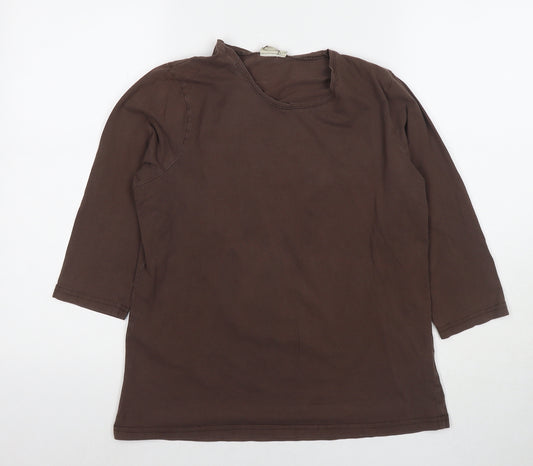 Cotton Traders Womens Brown Cotton Basic T-Shirt Size 14 Round Neck