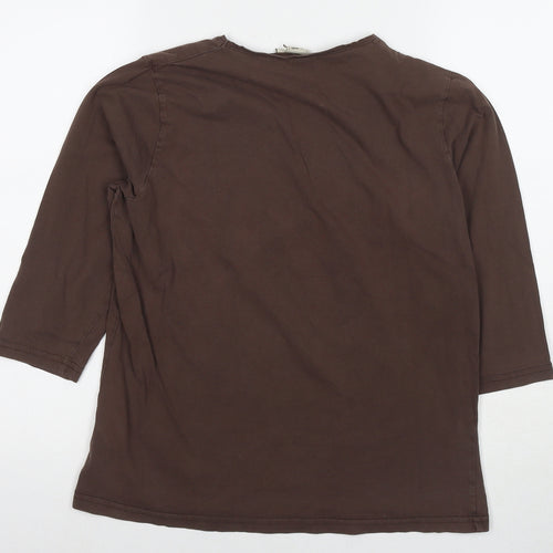 Cotton Traders Womens Brown Cotton Basic T-Shirt Size 14 Round Neck