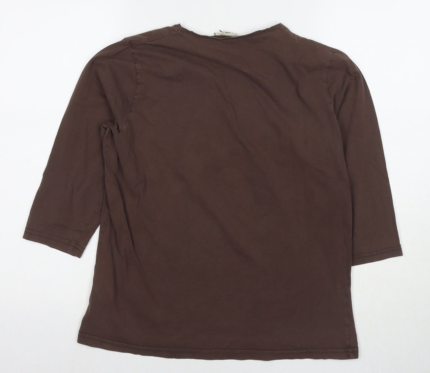 Cotton Traders Womens Brown Cotton Basic T-Shirt Size 14 Round Neck