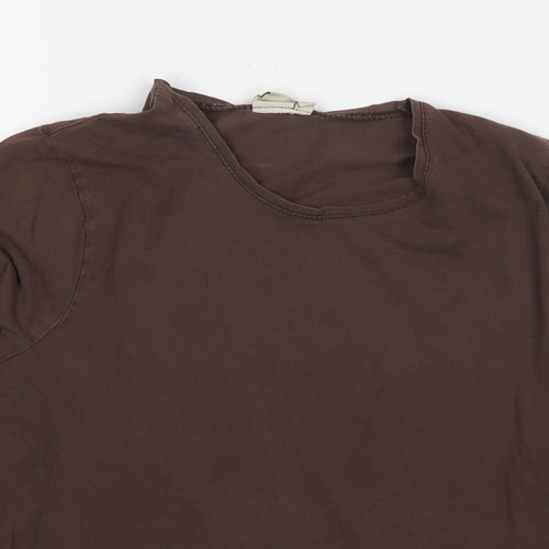 Cotton Traders Womens Brown Cotton Basic T-Shirt Size 14 Round Neck