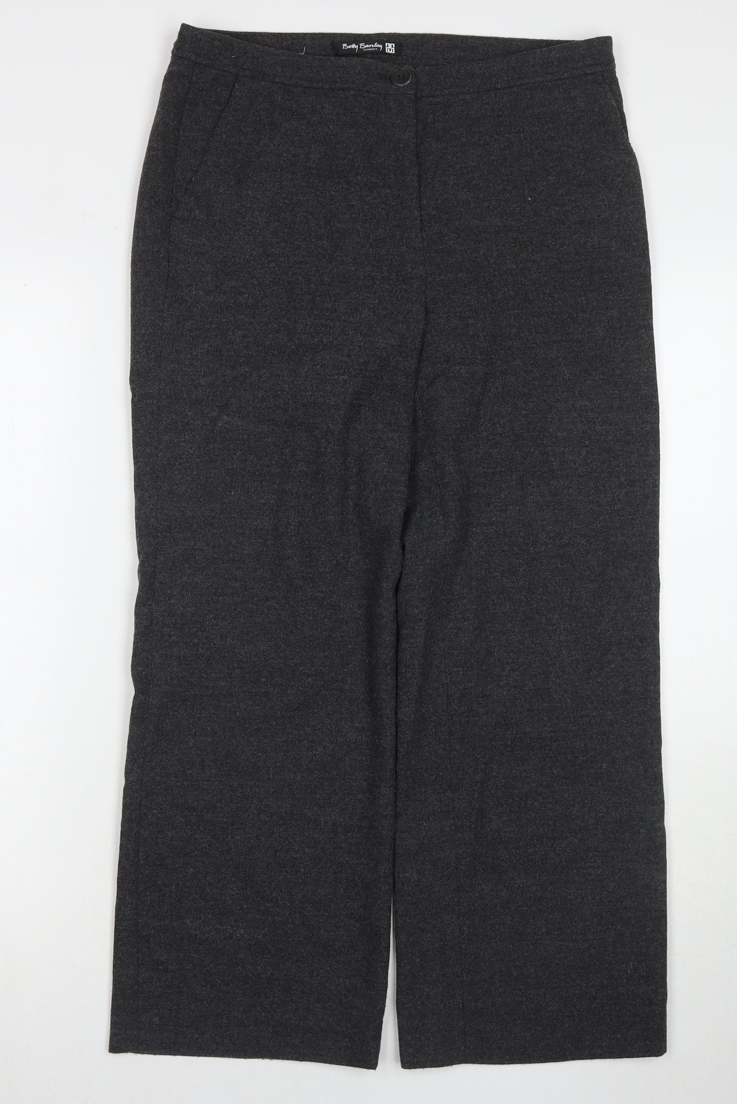 Betty Barclay Womens Grey Wool Trousers Size 10 L25 in Regular Zip