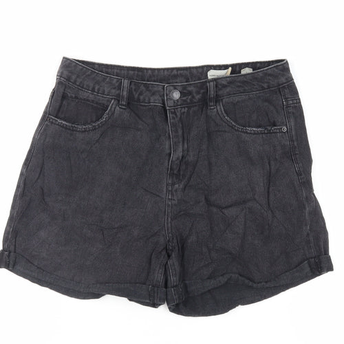 VERO MODA Womens Black Cotton Mom Shorts Size L L4 in Regular Zip