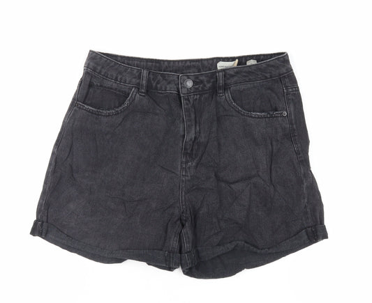 VERO MODA Womens Black Cotton Mom Shorts Size L L4 in Regular Zip