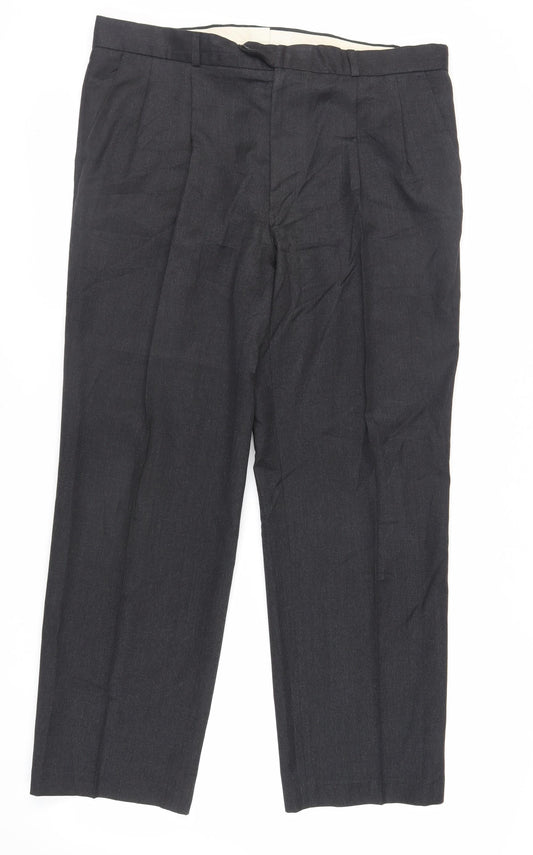 Greenwoods Mens Black Wool Dress Pants Trousers Size 36 in L28 in Regular Zip