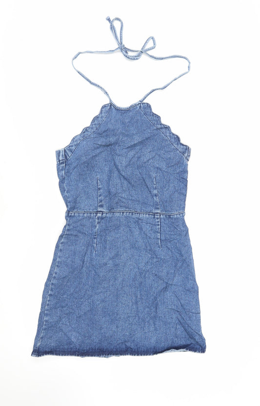 ASOS Womens Blue Cotton Mini Size 10 Halter Zip