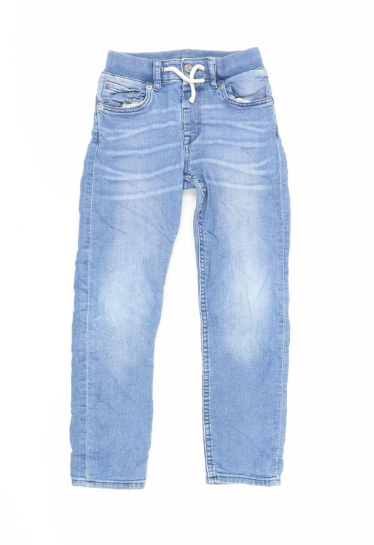 H&M Boys Blue Cotton Straight Jeans Size 6-7 Years Regular Drawstring - Adjustable Waist