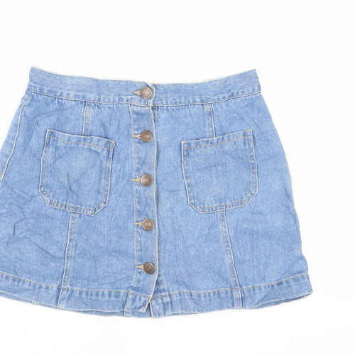 FOREVER 21 Womens Blue Cotton Mini Skirt Size 12 Button - Pockets