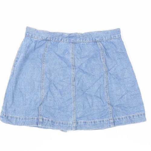 FOREVER 21 Womens Blue Cotton Mini Skirt Size 12 Button - Pockets