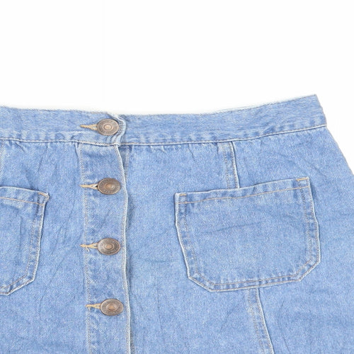 FOREVER 21 Womens Blue Cotton Mini Skirt Size 12 Button - Pockets