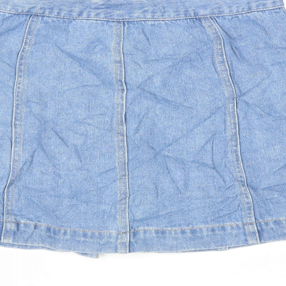 FOREVER 21 Womens Blue Cotton Mini Skirt Size 12 Button - Pockets