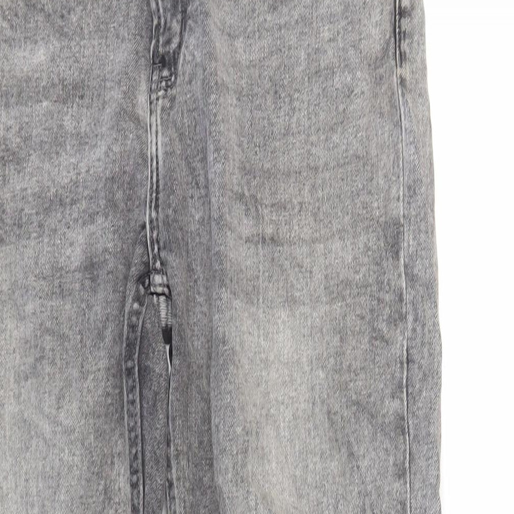 Denim & Co. Womens Grey Cotton Straight Jeans Size 14 L26 in Regular Zip - Raw Hem