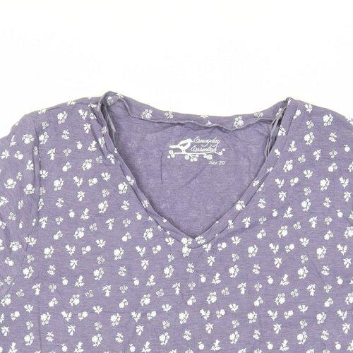 BHS Womens Purple Floral Polyester Basic T-Shirt Size 20 V-Neck