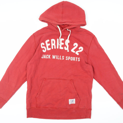 Jack Wills Mens Red Cotton Pullover Hoodie Size S - Vintage