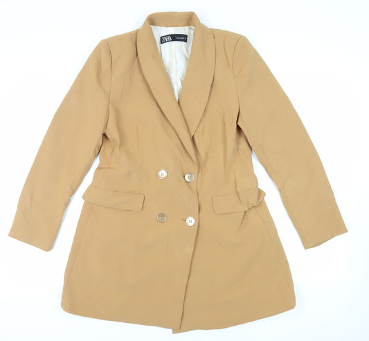 Zara Womens Beige Jacket Blazer Size L Button