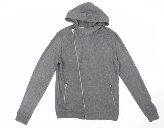 River Island Mens Grey Polyester Full Zip Hoodie Size XS - Zipped Pockets