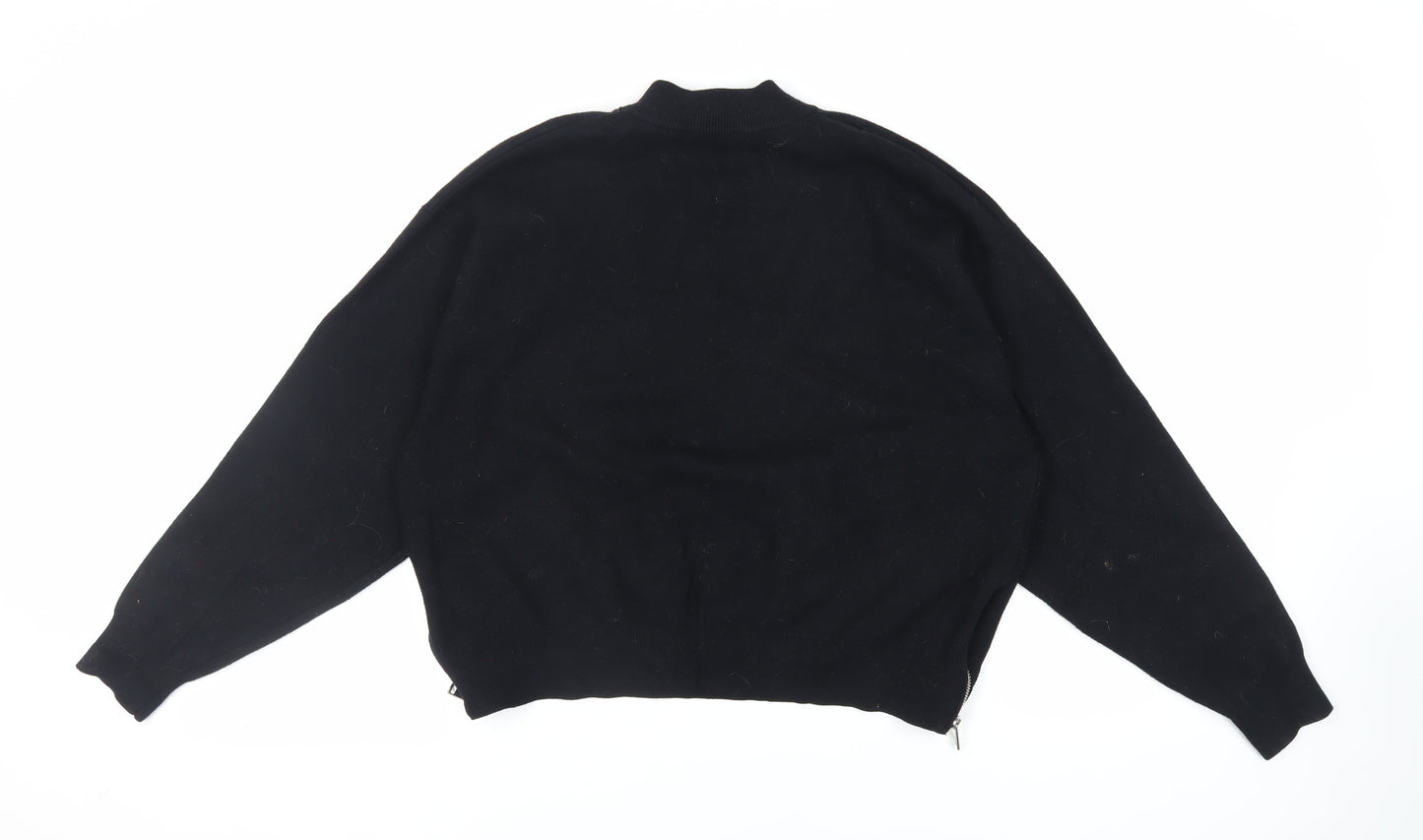 Zara Womens Black Mock Neck Viscose Pullover Jumper Size L - Zip Detail