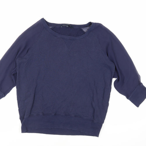 French Connection Womens Blue Cotton Pullover Sweatshirt Size M Pullover - Sheer Sleeves