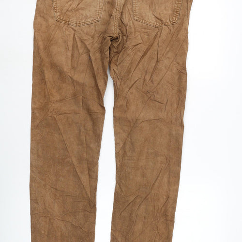 H&M Mens Brown Cotton Trousers Size 34 in L32 in Regular Zip