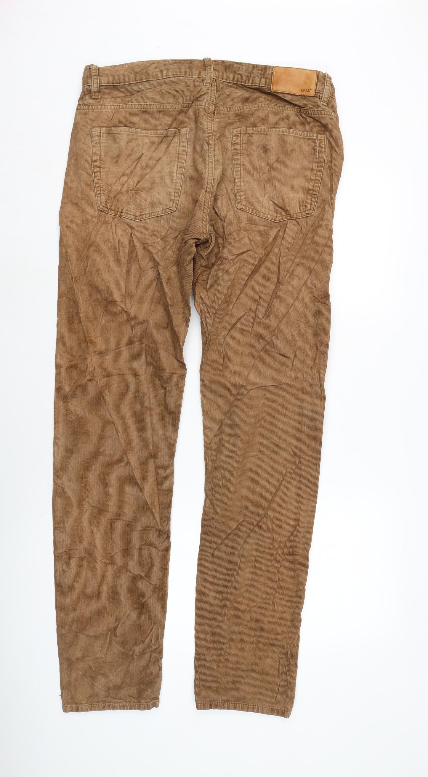 H&M Mens Brown Cotton Trousers Size 34 in L32 in Regular Zip