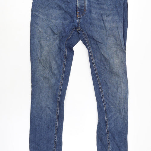 Topman Mens Blue Cotton Blend Skinny Jeans Size 30 in L29 in Regular Button