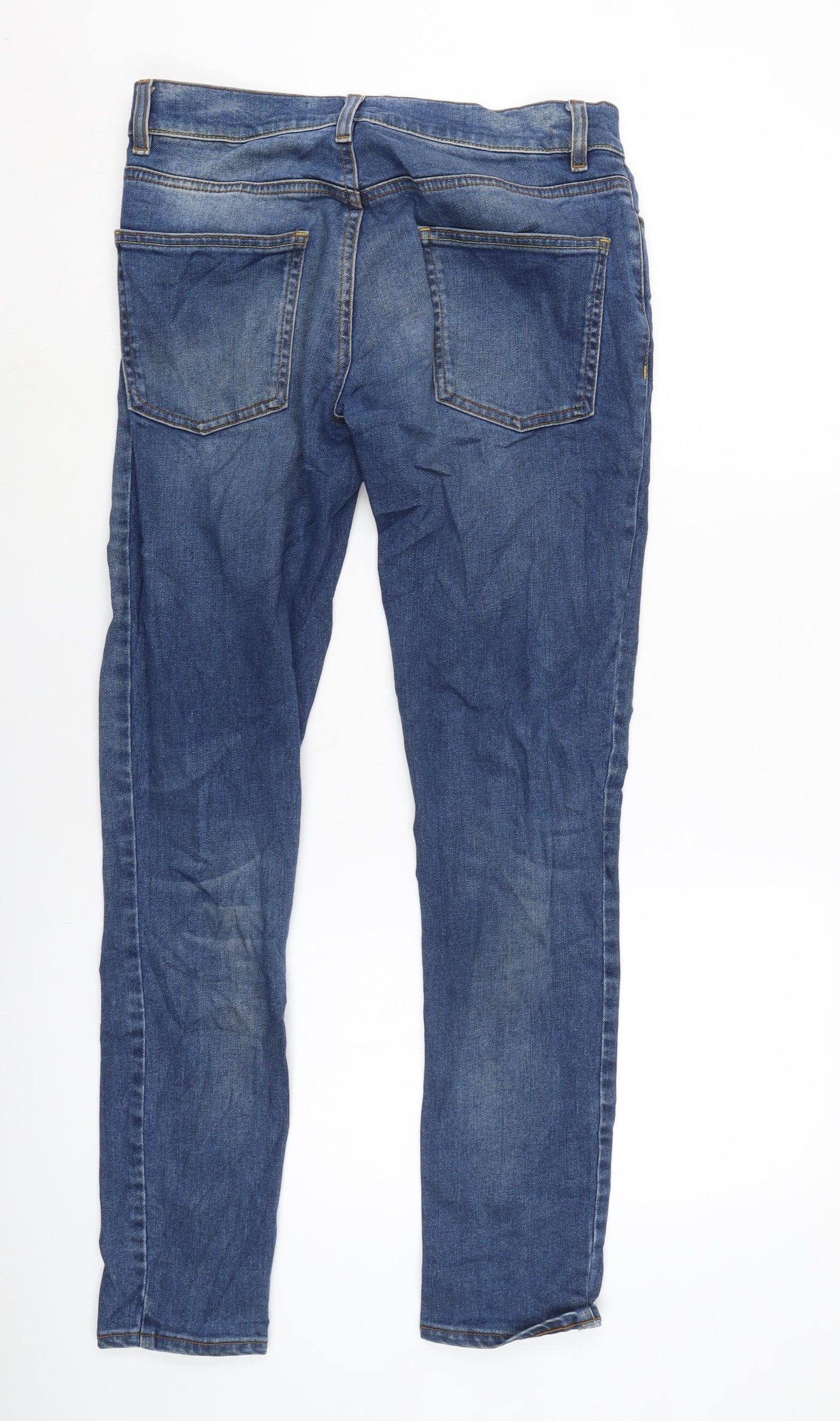 Topman Mens Blue Cotton Blend Skinny Jeans Size 30 in L29 in Regular Button