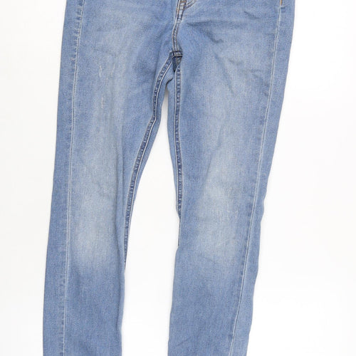 H&M Womens Blue Cotton Blend Tapered Jeans Size 8 L26 in Regular Zip - Distressed