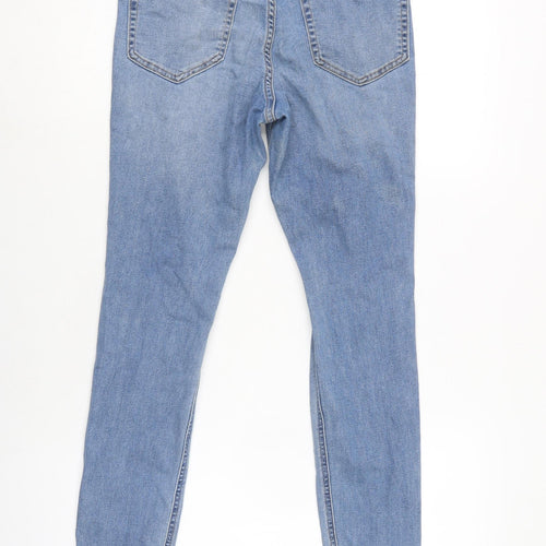 H&M Womens Blue Cotton Blend Tapered Jeans Size 8 L26 in Regular Zip - Distressed