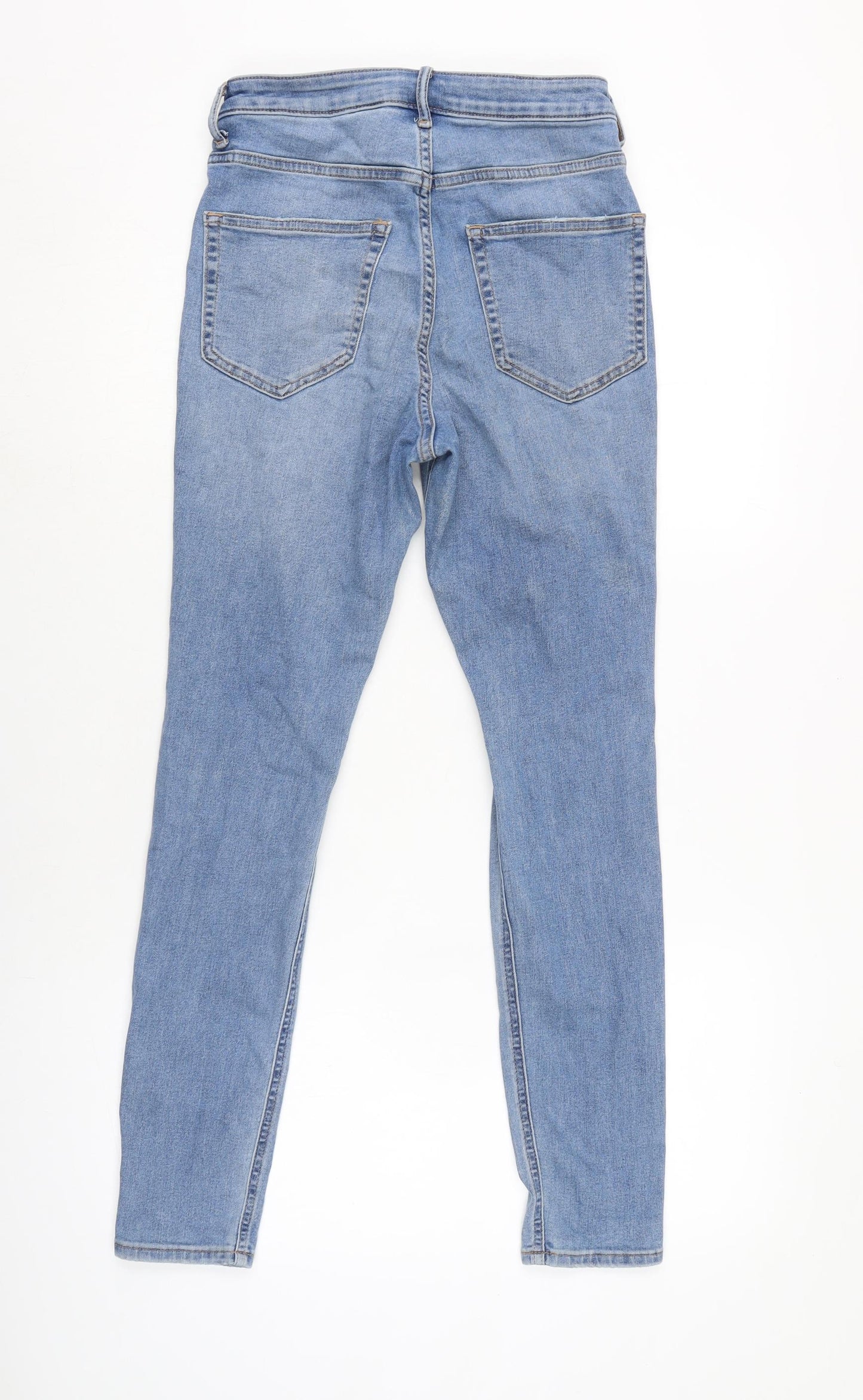 H&M Womens Blue Cotton Blend Tapered Jeans Size 8 L26 in Regular Zip - Distressed